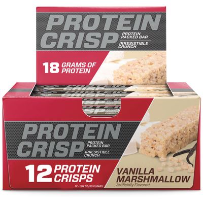 BSN Protein Crisp Bar, Protein Snack Bars, Crunch Bars with Whey Protein and Fiber, Gluten Free, Vanilla Marshmallow, 12 Count (Packaging May Vary)