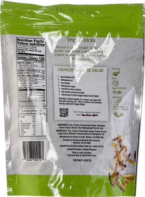 Heaven &amp; Earth, Veggie Sticks, Snack &amp; Salad Topper, 5oz (3 Pack) Resealable Pouch, Gluten Free, Non GMO Verified, Certified Kosher (including Passover)