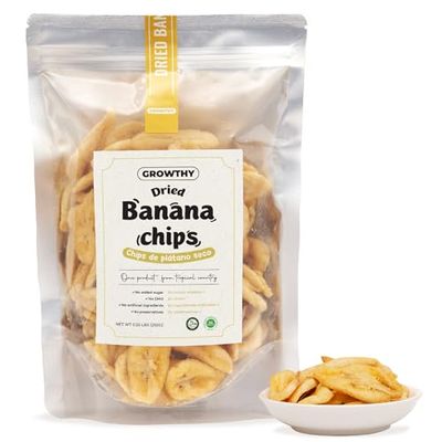 Growthy Dried Banana Chips Slices 250Grams, No Sugar Added, Crunchy Banana Snacks, Healthy Banana Chips For Kids And Adults, Vegan, None GMO, Low Sugar, Vitamin C, Vitamin E, Keep Healthy