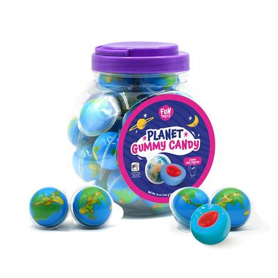 Funtasty Earth Planet Gummy Balls Candy - Strawberry Jam Center, 19-Ounce Jar (30 Count)
