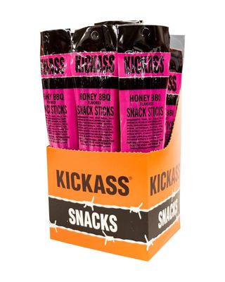 Kickass Honey BBQ Meat Sticks 16ct Case - 2oz Twin Packs of Pork and Beef Jerky Snack Sticks - Beef Stick Meat Snacks - Jerky Sticks