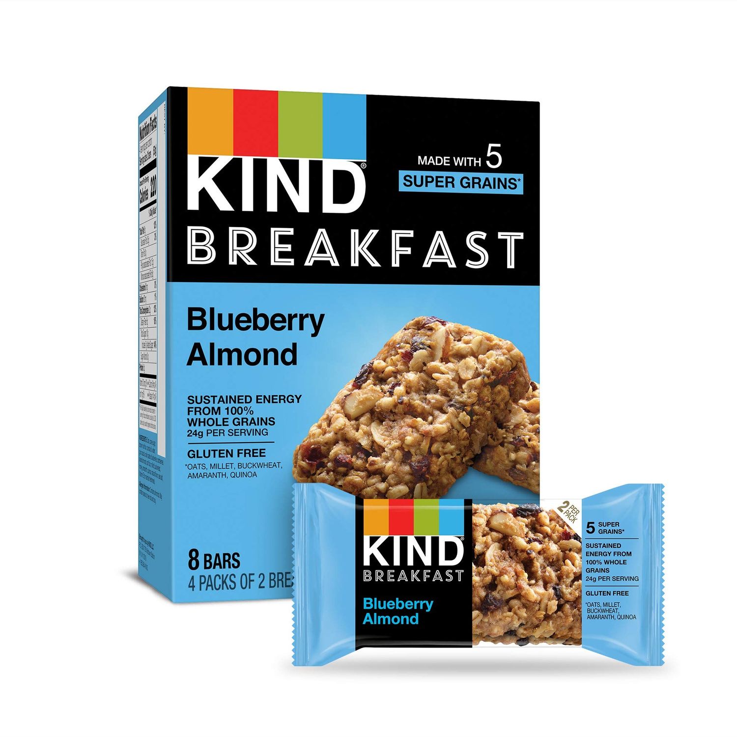 KIND Breakfast Bars, Blueberry Almond, Gluten Free, 1.8oz, 24 Count