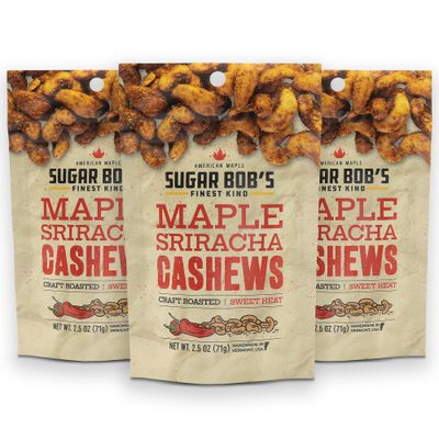 Sugar Bobs Finest Kind, Maple Sriracha Cashews, Slow Roasted Sweet and Salty Nuts, Handmade in Vermont, 2.5 oz (Pack of 3)