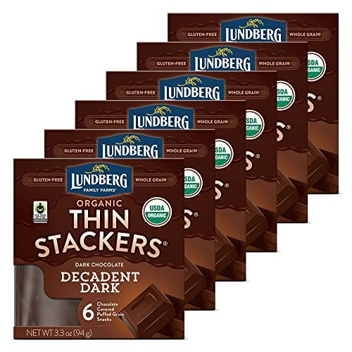 Lundberg - Organic Thin Stackers With Decadent Dark Chocolate, Whole Grain, Kosher, USDA-Organic, Non GMO Project Verified, Fair Trade Certified Ingredients, Gluten-Free (3.3 oz, 6-Pack)