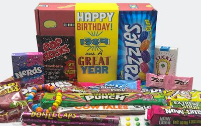 RETRO CANDY YUM  1984 41st Birthday Nostalgic Candy Gift Basket Box 80s Assortment from Childhood for 41 Year Old Woman or Man Born 1984 JR