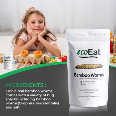 ecoEat Edible Bamboo Worms - 11g Worm Bag - Edible Insects - Snack Food Gift
