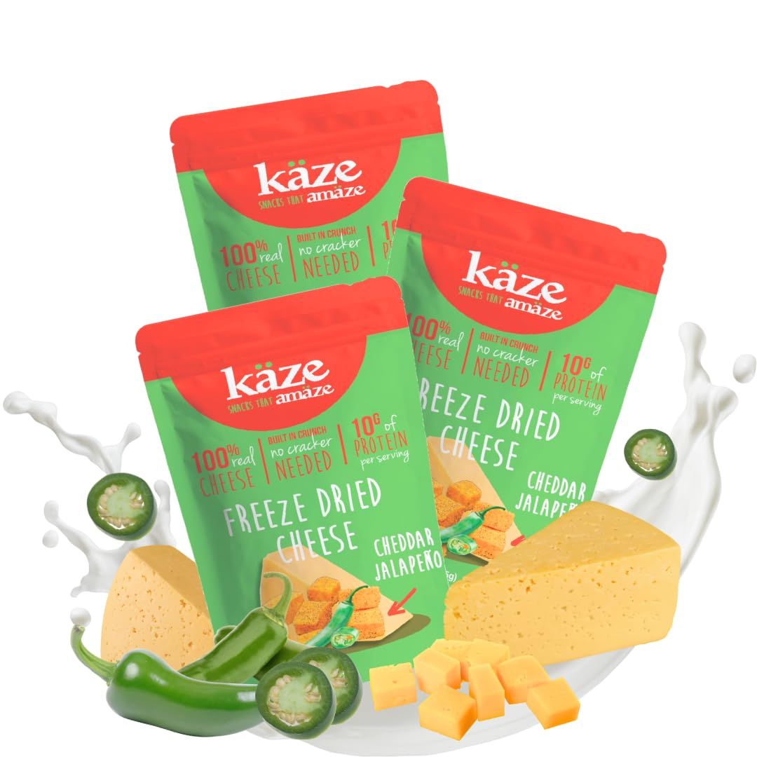 Kaze Keto Freeze Dried, Made with100% Real Cheese - Gluten Free, Low Carb, Party Snacks, Cheese Crisps, 3.0 oz (Pack of 03, Cheddar Jalapeno)