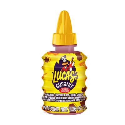 Lucas Gusano Fruity Tamarind Flavored Liquid Candy, 1.26oz - 10 Pieces Pack for Treats, Fruit, Snack, Parties, Piatas