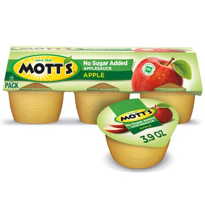 Mott&#39;s No Sugar Added Applesauce, 3.9 oz cups, 6 count