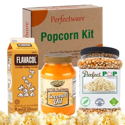 Perfectware Popcorn Kit- (Includes 35oz Popcorn Season Salt, 4lbs Yellow Kernels, and 32oz Butter Flavored Coconut Oil, Plain,PW-Popcorn Kit-3
