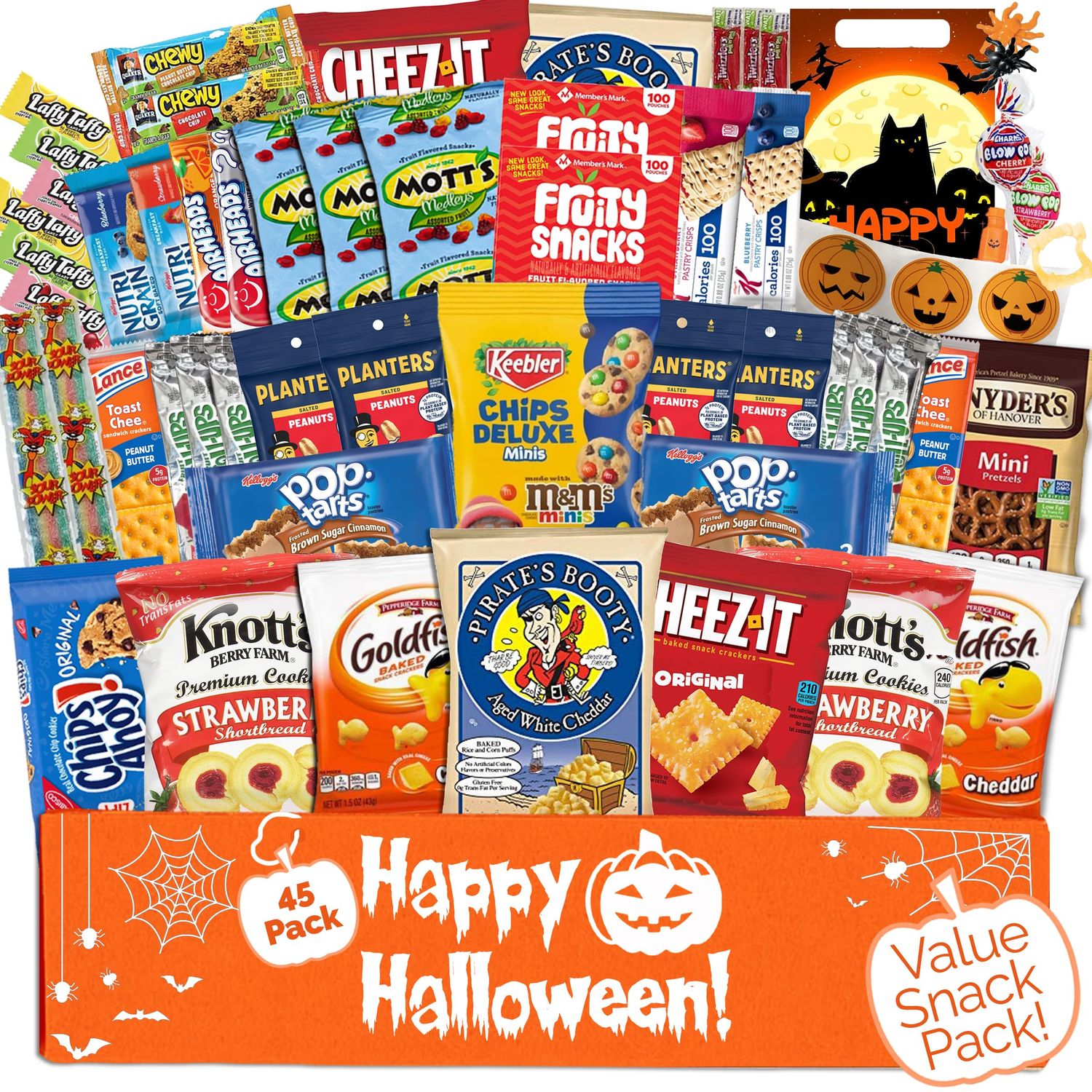 Halloween Care Package Snack box (45) Candy Snacks Assortment Trick or Treat Cookies Food Bars Toys Variety Gift Pack Box Bundle Mixed Bulk Sampler for Children Kids Boys Girls College Students Office