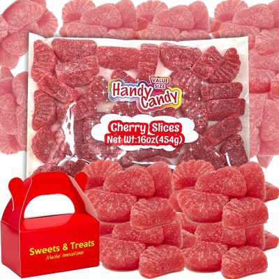 Fruit Slices Gummy Candy | Cherry Fruits Jelly Naturally &amp; Artificially Flavored | Deliciously Refreshing | Fat-Free &amp; Zero Transit Fats - Muchai Treat Box Included. (Cherry Slices 1 Lb Bag)
