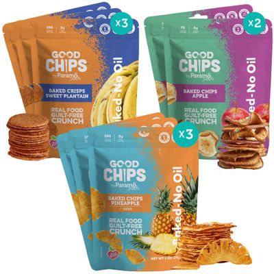 Good Chips Crunchy Fruit Crisps - Real Apple, Pineapple, Sweet Plantain - Vegan, BakedDried, No Oil - Healthy, Guilt-Free Snack - Pack of 8