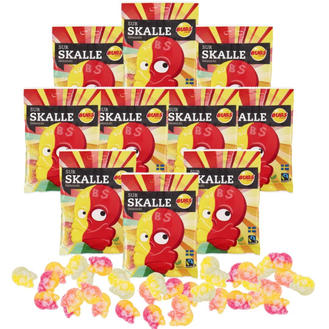 Swedish Candy, 10-pack snack pack of Bubs Swedish Candy, Christmas Candy, Swedish Candy Mix straight from Sweden, Gummy Candy, Skull Candy