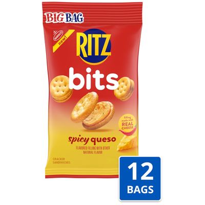 RITZ Bits Spicy Queso Sandwich Crackers, Big Bag, 12-3 oz Bags