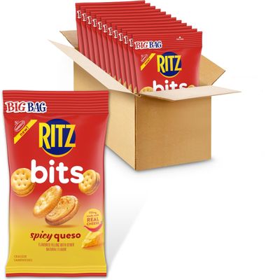 RITZ Bits Spicy Queso Sandwich Crackers, Big Bag, 12-3 oz Bags