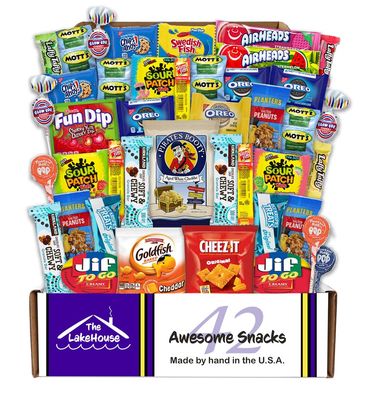 Snacks Variety Pack for Kids - 42 Count Snack Packs Variety Box - Camp Care Package Girl or Boy - Salty Sweet Snack Box - Snack Pack Candy Gift Baskets by The LakeHouse