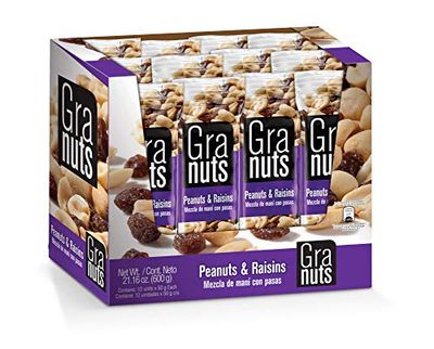 Granuts Peanuts &amp; Raisins | Classic, Savory Flavors | Salty Peanuts | Sweet Raisins | On-the-Go Snack | 1.76 Oz (12 Inner Packs)