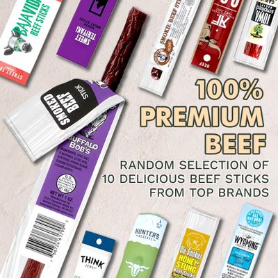 Ultimate Meat Stick Gift Box (10-Pack), Beef Jerky Gifts for Men, Healthy Protein Snacks Baskets for Men, Variety of Flavored Meat Sticks, Assorted Meat Sticks, Ideal Gifts Boxes for Birthdays