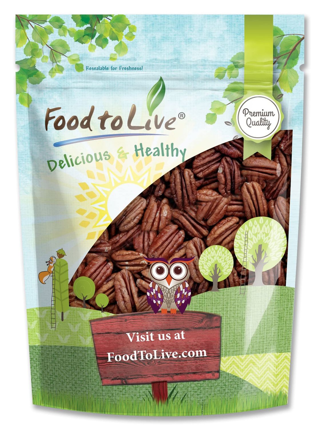 Food to Live Dry Roasted Pecan Halves with Himalayan Salt, 8 Oz Oven Roasted Lightly Salted Nuts, No Oil Added, Vegan Snack, Kosher, Keto. Good Source of Protein and Fiber. Great for Salads