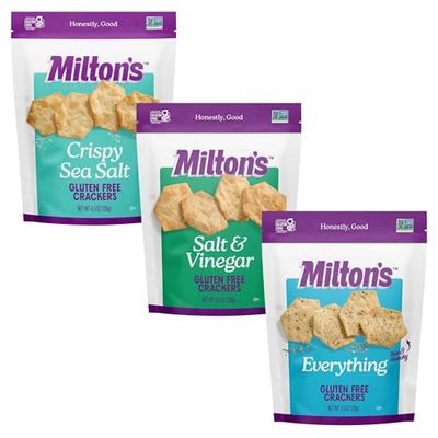 Milton&#39;s CRAFT BAKERS Gluten Free Baked Crackers Variety Bundle (Crispy Sea Salt, Everything, Salt &amp; Vinegar), Non-GMO Project Verified, Kosher, Whole Grain, Gluten Free - 4.5 Oz Each, 3 Pack