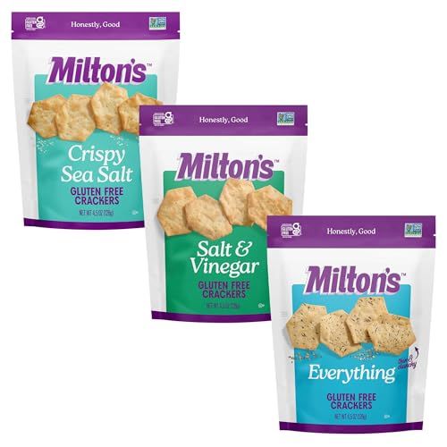 Milton's CRAFT BAKERS Gluten Free Baked Crackers Variety Bundle (Crispy Sea Salt, Everything, Salt &amp; Vinegar), Non-GMO Project Verified, Kosher, Whole Grain, Gluten Free - 4.5 Oz Each, 3 Pack