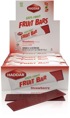 Haddar 100% Fruit,. Strawberry Fruit Leather Bars (Box of 55)