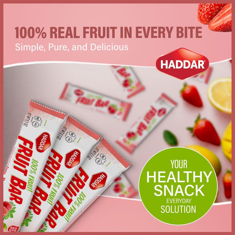 Haddar 100% Fruit,. Strawberry Fruit Leather Bars (Box of 55)