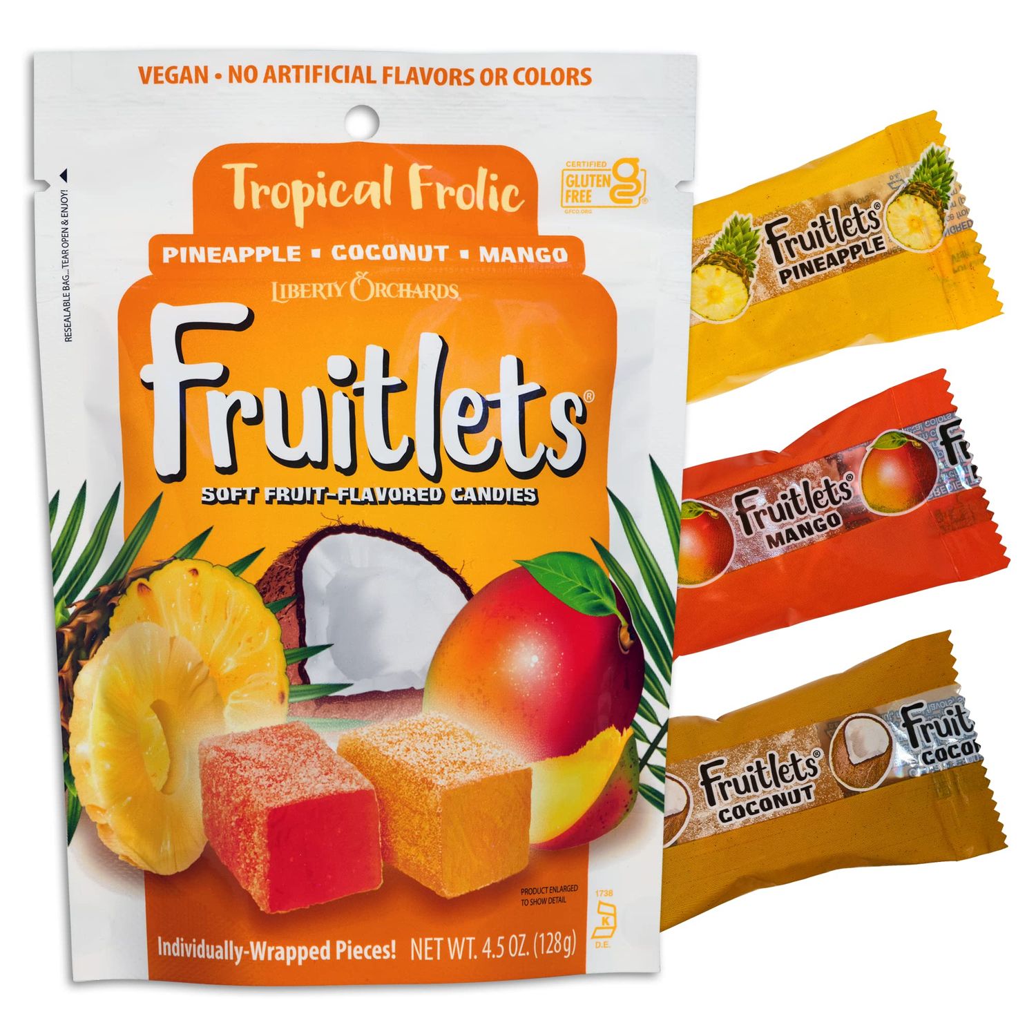 Liberty Orchard, Tropical Frolic Fruitlets - Soft &amp; Fruit, Signle-Wrapped Nut Free Candies 4.5 oz