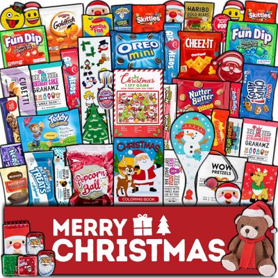 Christmas Care Package (50 Count) Candy Toys Snacks Cookies Bars Chips Holiday Stocking Stuffer Variety Gift Box Pack Assortment Basket Bundle Mix Santa Treats College Students Office Kids Boys Girls