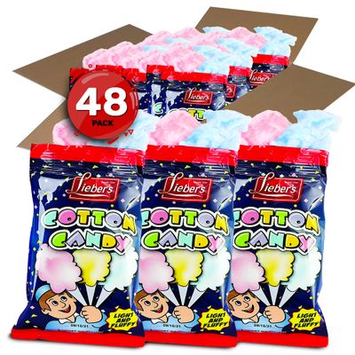 Lieber&#39;s Cotton Candy | 48 Pack of Light &amp; Fluffy Vintage Candy | Blue &amp; Red Carnival Birthday Party Favors Treats Supplies for Kids, Kosher | 0.8 Ounce Bags (48 Pack)
