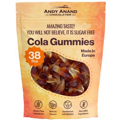 Andy Anand Sugar Free Cola Gummies, 38 Pcs - Chewy, Fruity, Gluten-Free Candy Made in Europe, Perfect for Parties &amp; Movie Nights (7 oz)