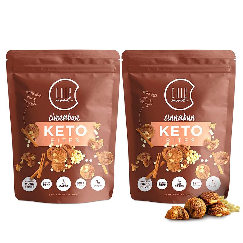 ChipMonk Keto Cookies Bites - Cinnabun (2 Pack, 16 Bites) Low Carb Keto Snacks - Gluten-Free, High Fat, Low Sugar, Ketogenic Sweet Snack Foods, Healthy Macro Nutrition Treats