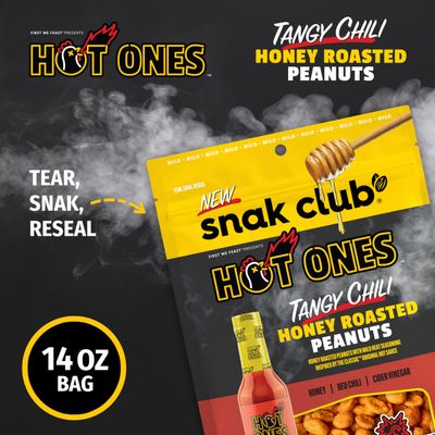 Snak Club x Hot Ones Honey Roasted Peanuts, Tangy Chili, Spicy Nuts, Inspired by Hot Ones, Vegan Snack, 14 oz Resealable Bag
