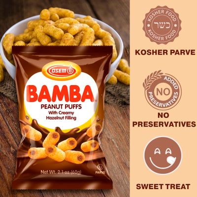Bamba Hazelnut Cream Peanut Butter Snacks All Natural Peanut Butter PB Corn Puffs, 2.1oz Bag (Pack of 20)