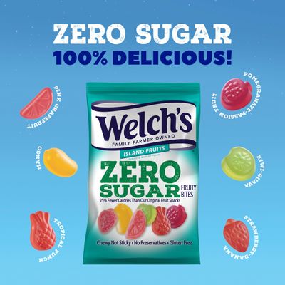 Welchs Fruit Snacks, Zero Sugar Fruity Bites, Perfect for School Lunches, Island Fruit, Gluten Free, 3 oz (Pack of 1)