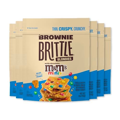 Sheila G's Brownie Brittle - M&amp;MS Minis Blondie Thin and Crispy Sweet Snacks (Pack of 6, 4 oz), Rich Gourmet Brownie Bites Dessert