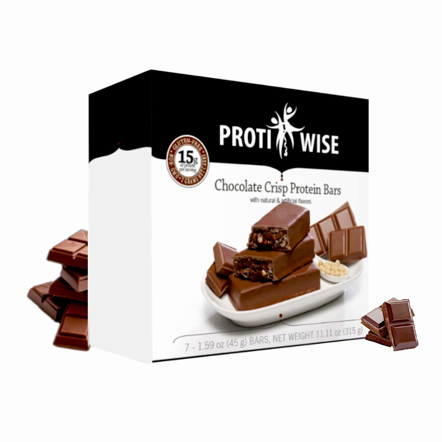 ProtiWise High Protein Wafers | Chocolate | 15g Protein Per Serving, Low Carb, Low Sugar, High Fiber Snack | Gluten-Free, Keto-Friendly Diet for Hunger Control &amp; Weight Loss | 7Box
