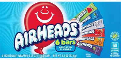 Airheads Candy, Movie Theater Box,Individually Wrapped Full Size Bars, Assorted Fruit, Non Melting, 6 Count