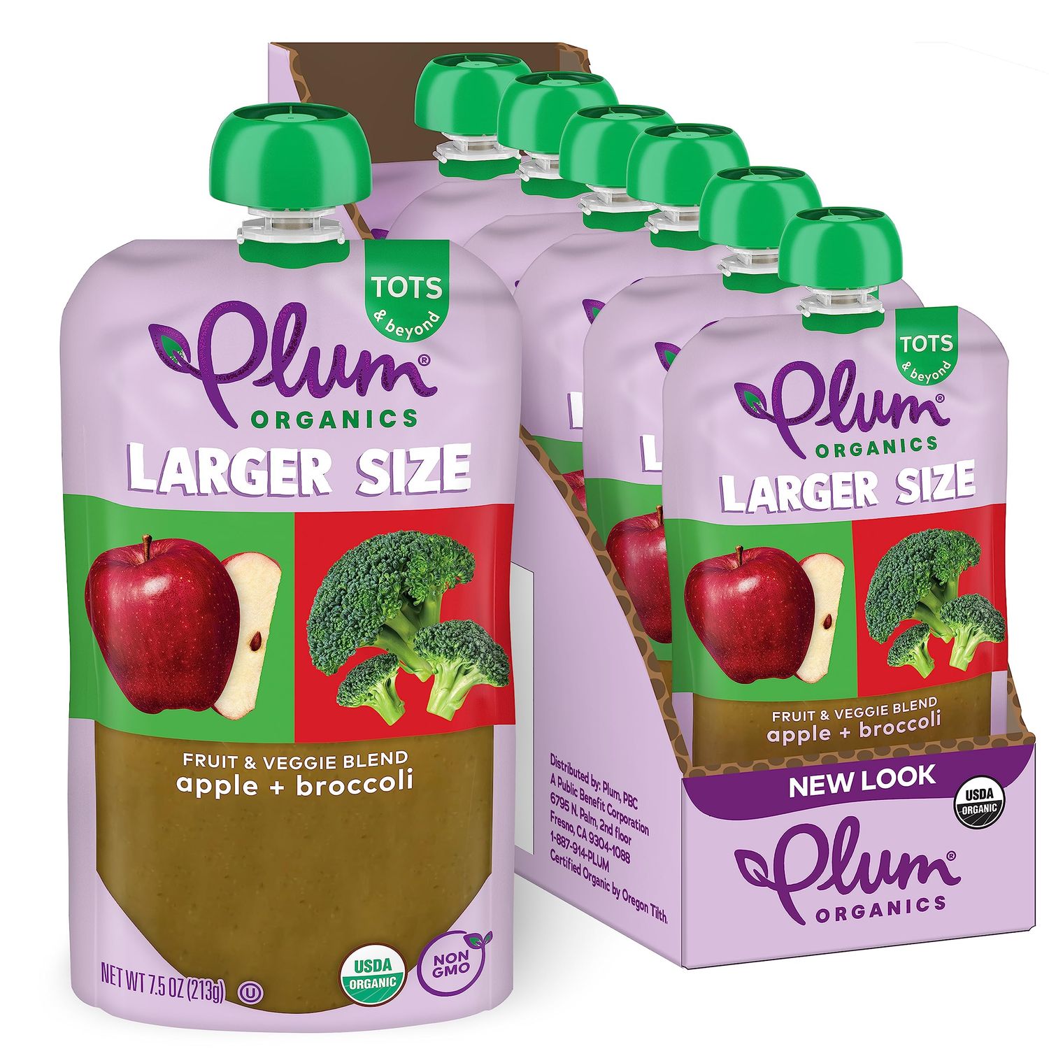 Plum Organics Tots &amp; Beyond Apple &amp; Broccoli Fruit &amp; Veggie Blend, Kosher, USDA Certified Organic, Non-GMO, 7.5 Ounce (Pack of 6)