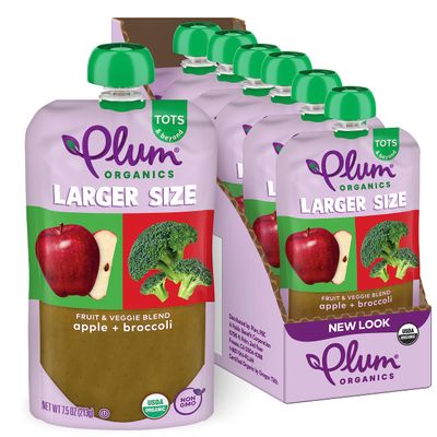 Plum Organics Tots &amp; Beyond Apple &amp; Broccoli Fruit &amp; Veggie Blend, Kosher, USDA Certified Organic, Non-GMO, 7.5 Ounce (Pack of 6)
