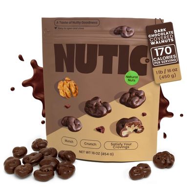 Nutic Dark Chocolate Covered Walnuts - 1 Lb, Premium Roasted Walnuts Drenched in Rich Dark Chocolate, Irresistible Gourmet Treats for Snacks &amp; Gifts, Made in USA - (Pack of 1)