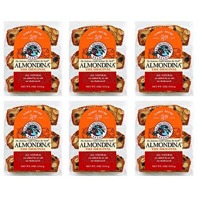 Almondina Almond Cookies, Original Flavor, Non-Dairy and Kosher Thin Cookies, Toasted with Natural Ingredients, Sweet and Crunchy Biscotti Snack, 4-Ounce Package (Pack of 6)