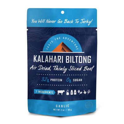Garlic Kalahari Biltong, Air-Dried Thinly Sliced Beef, 2oz (Pack of 1), Sugar Free, Gluten Free, Keto &amp; Paleo, High Protein Snack