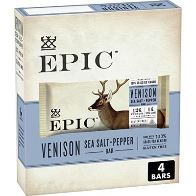 EPIC Venison Sea Salt &amp; Pepper Bars, Keto Friendly, Gluten Free, 4 ct
