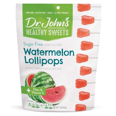 Dr. Johns Sugar Free Candy, Healthy Lollipops with Zero Sugar, Low Calorie Snacks, Keto Friendly Hard Candy Sweets, Watermelon Tooth, 60 Count, 1 LB