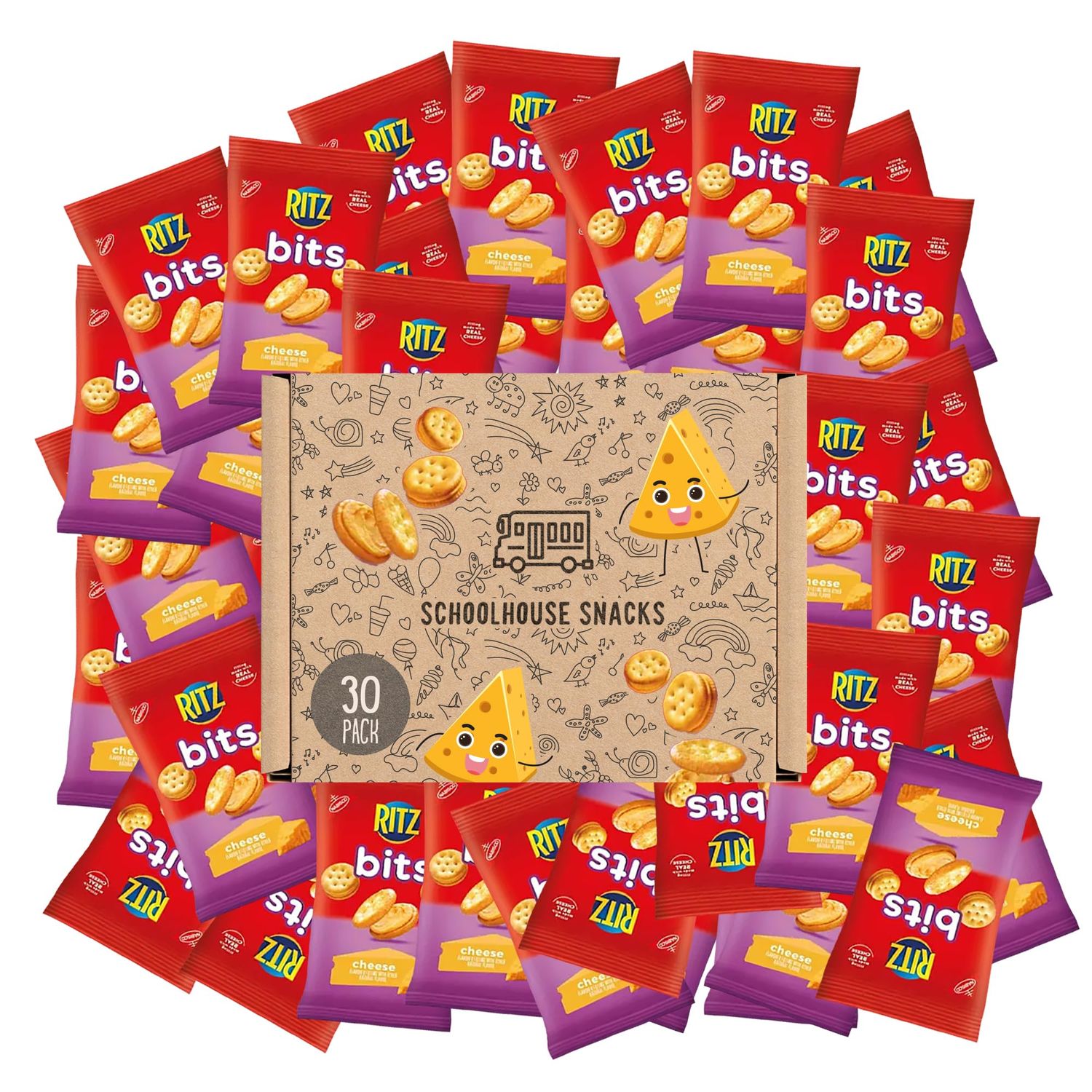 RITZ Bits Cheese Sandwich Crackers, 30pk 1.5oz Ritz Cheese Crackers Snack Packs bundled by Schoolhouse Snacks