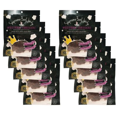 Supreme Beef Jerky, Halal Beef Jerky, Handcrafted Gourmet Meat Snacks, 10-Pack (2.5 oz bags) Western Teriyaki, Brown