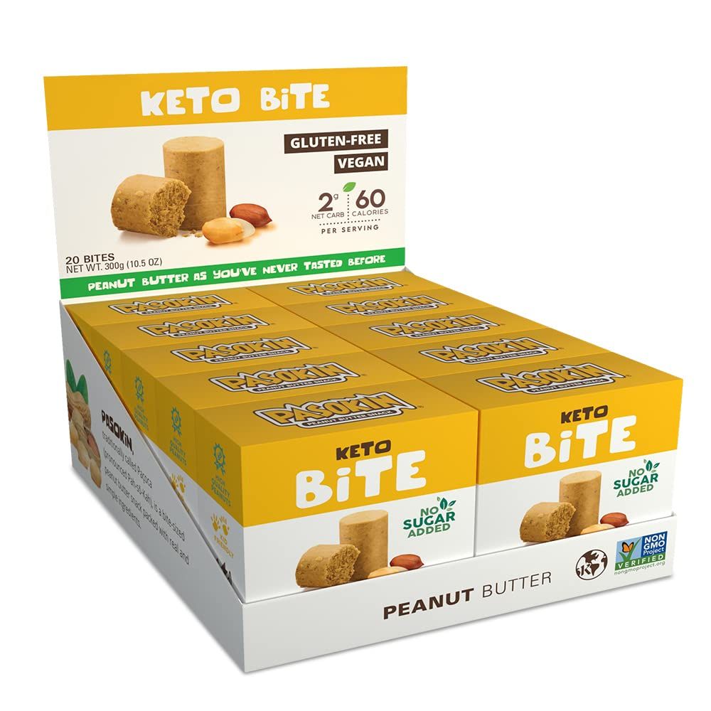 Pasokin Keto Bite Peanut Butter - Healthy Snacks with Zero Sugar Added I Low Carb Gluten-Free, Vegan, Plant-Based Protein, Dairy-Free Energy Bites - Keto Snacks (Peanut Butter)