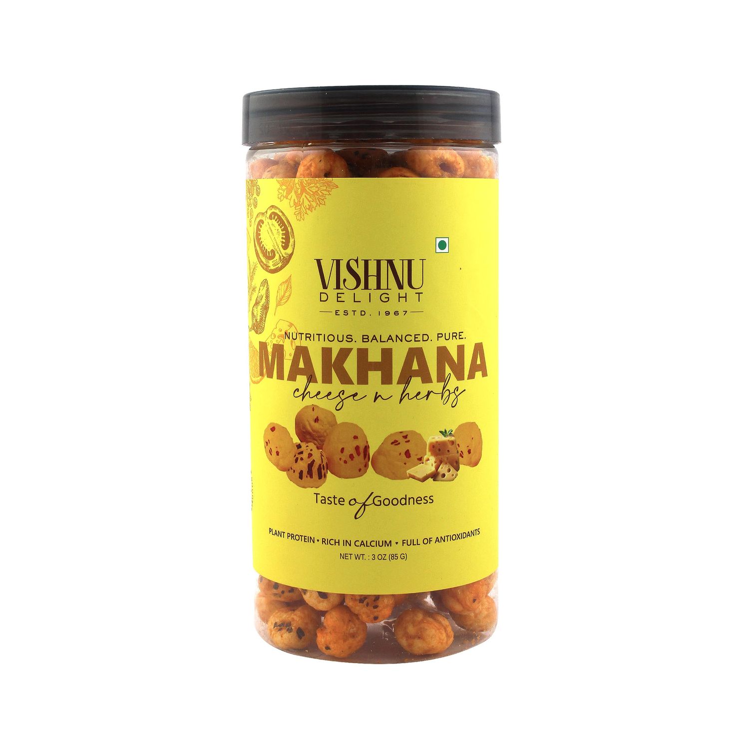 Roasted Makhana - Cheese n Herbs Flavour, 3.20 Oz | Gluten-Free, Vegan Fox Nuts | High Protein, Fiber, Low-Calorie Healthy Snack | Popped Water Lily Seeds | Lotus Seeds for Eating - Pack of 1
